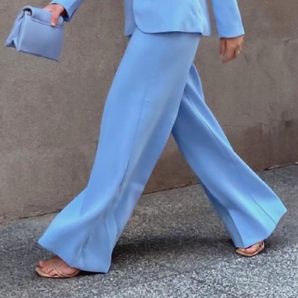 MESHKI blue Wide Leg High Waist Pants, S